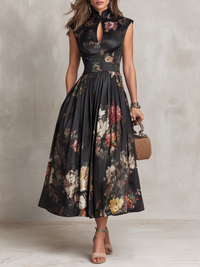 Magnolia™ - Floral-Printed Satin Midi Dress with Keyhole Neckline