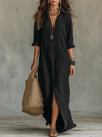 Soleilla ™ - Oversized Maxi Dress with Button Details