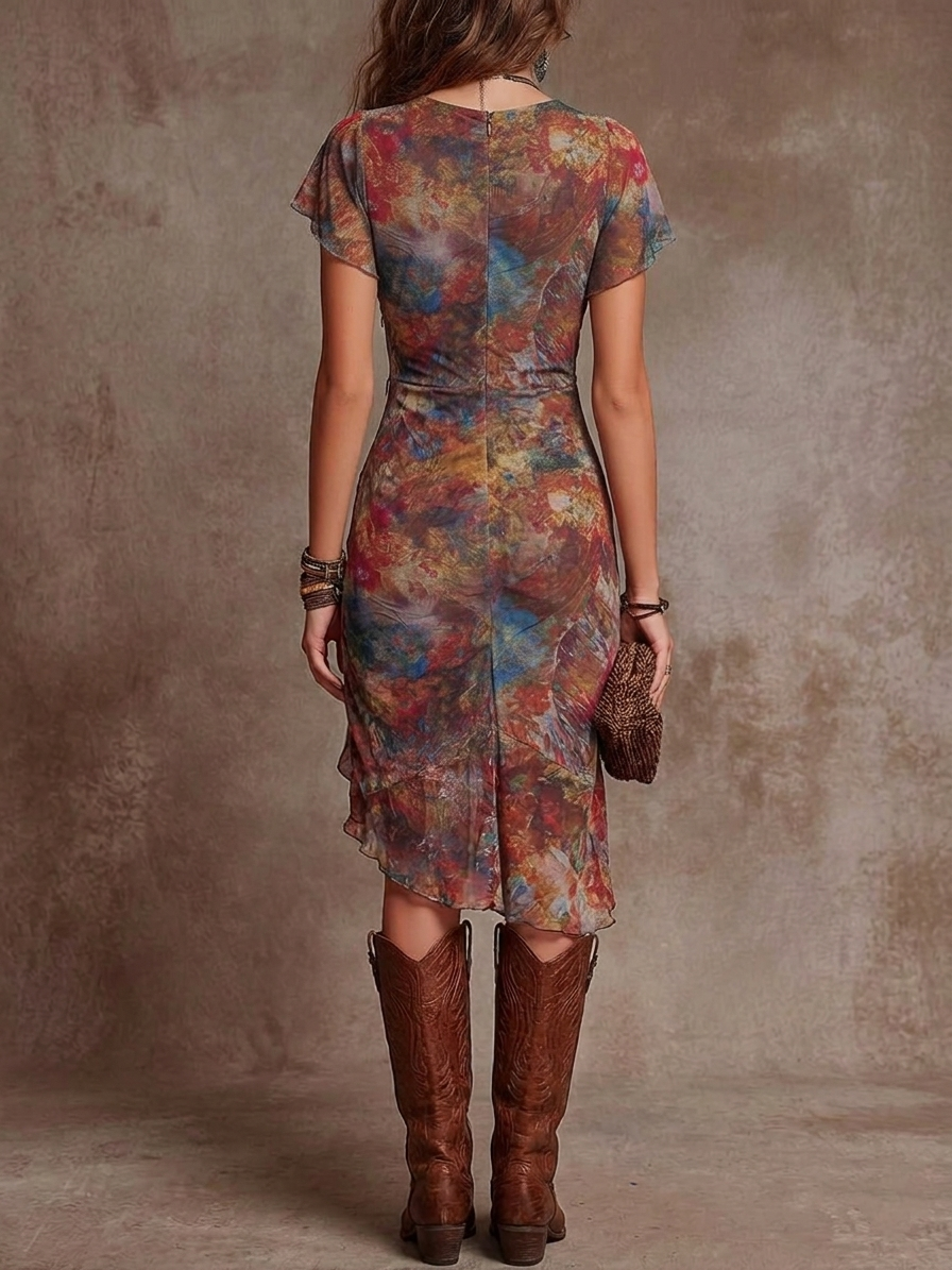 Kassandra™ - Abstract-Printed Boho Midi Dress