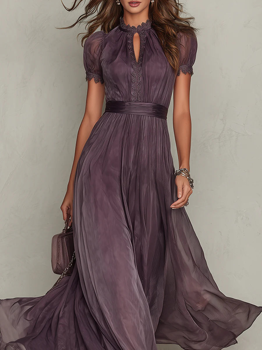 Flavia | Chic Purple Chiffon Keyhole Maxi Gown