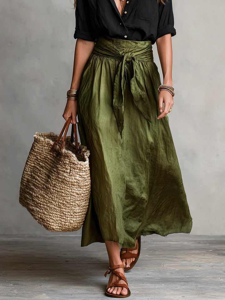 Velestína™ - Black Top & Olive Green Midi Skirt Duo