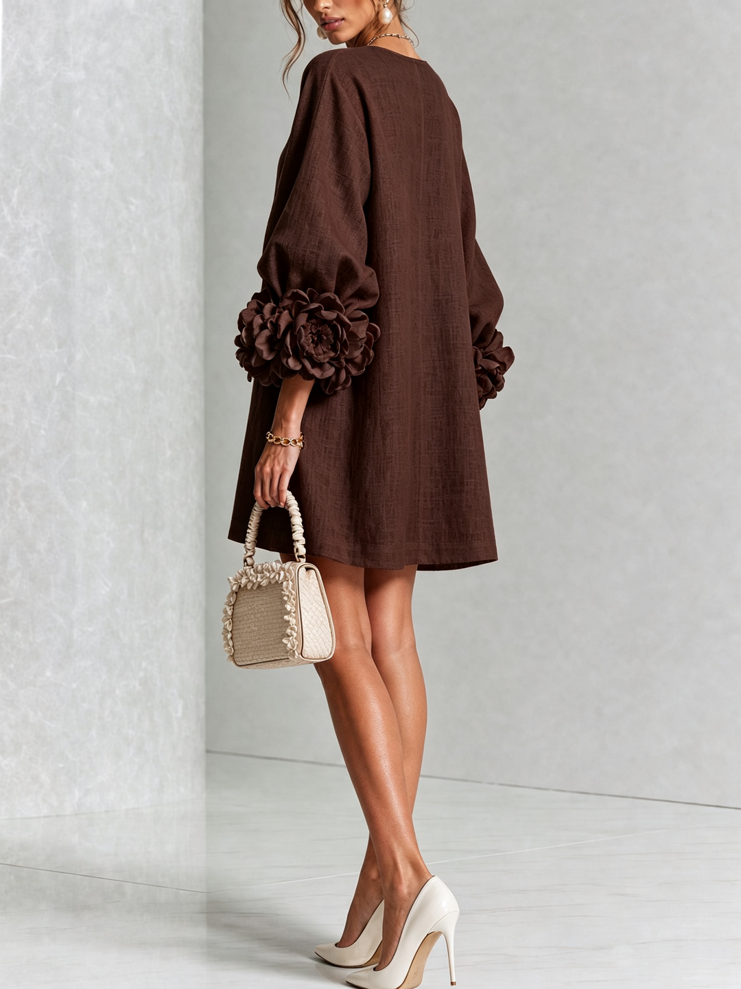 Rosalie | Rosette-Cuff Mini Dress