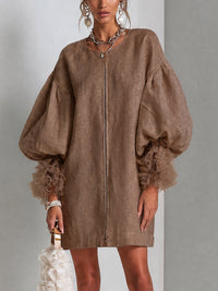 Rebecca | Zip-Front Balloon Sleeve Mini Dress
