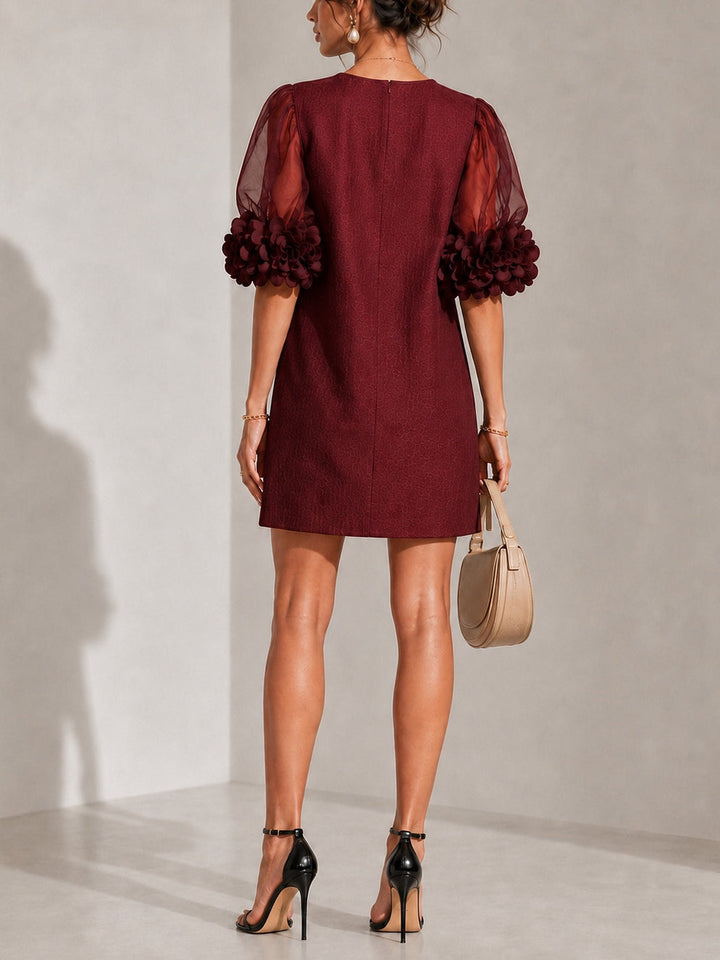 Philippa | Floral-Cuff Puff-Sleeve Mini Dress