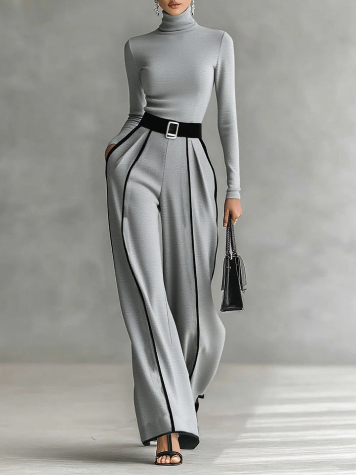 Primavera™ - Turtleneck Long Sleeve Top and Wide Leg Pants Set