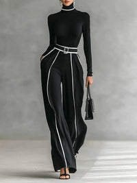 Primavera™ - Turtleneck Long Sleeve Top and Wide Leg Pants Set