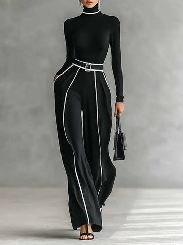 Primavera™ - Turtleneck Long Sleeve Top and Wide Leg Pants Set