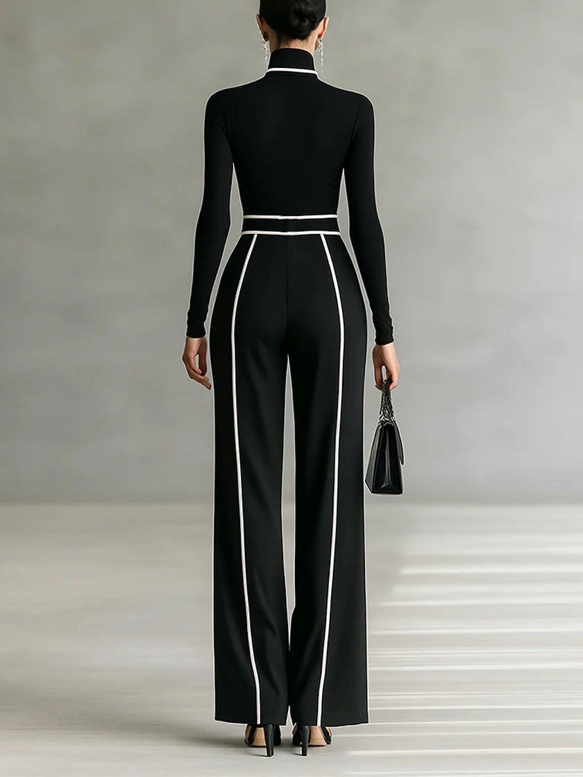 Primavera™ - Turtleneck Long Sleeve Top and Wide Leg Pants Set