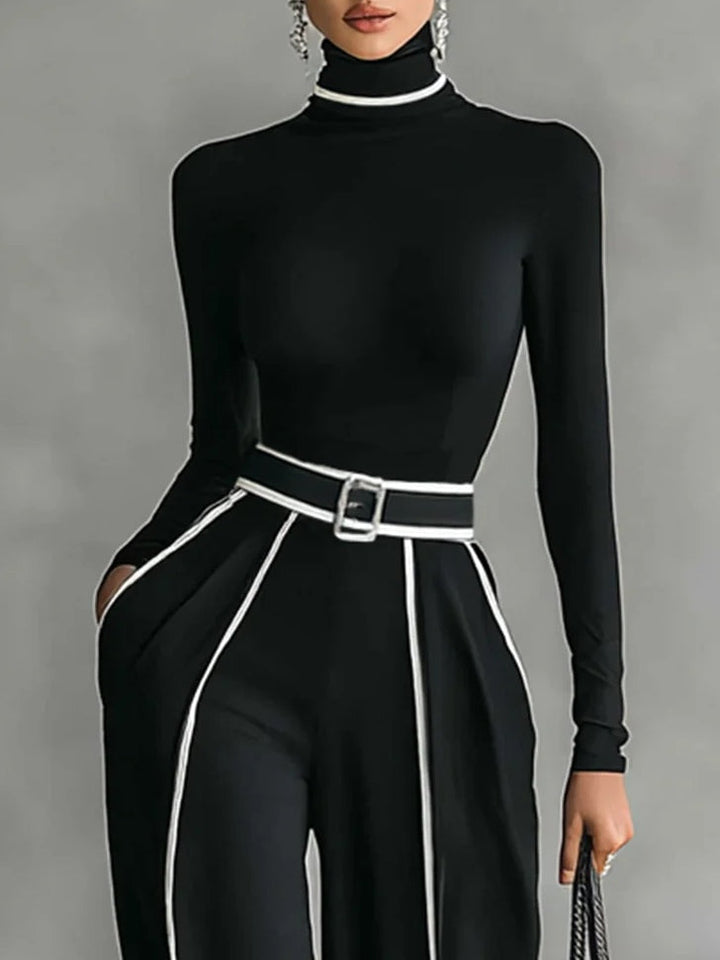 Primavera™ - Turtleneck Long Sleeve Top and Wide Leg Pants Set