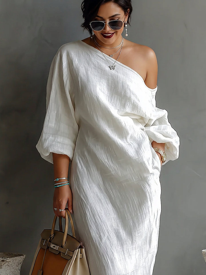 Donatella™ - Sophisticated White One-Shoulder Maxi Dress