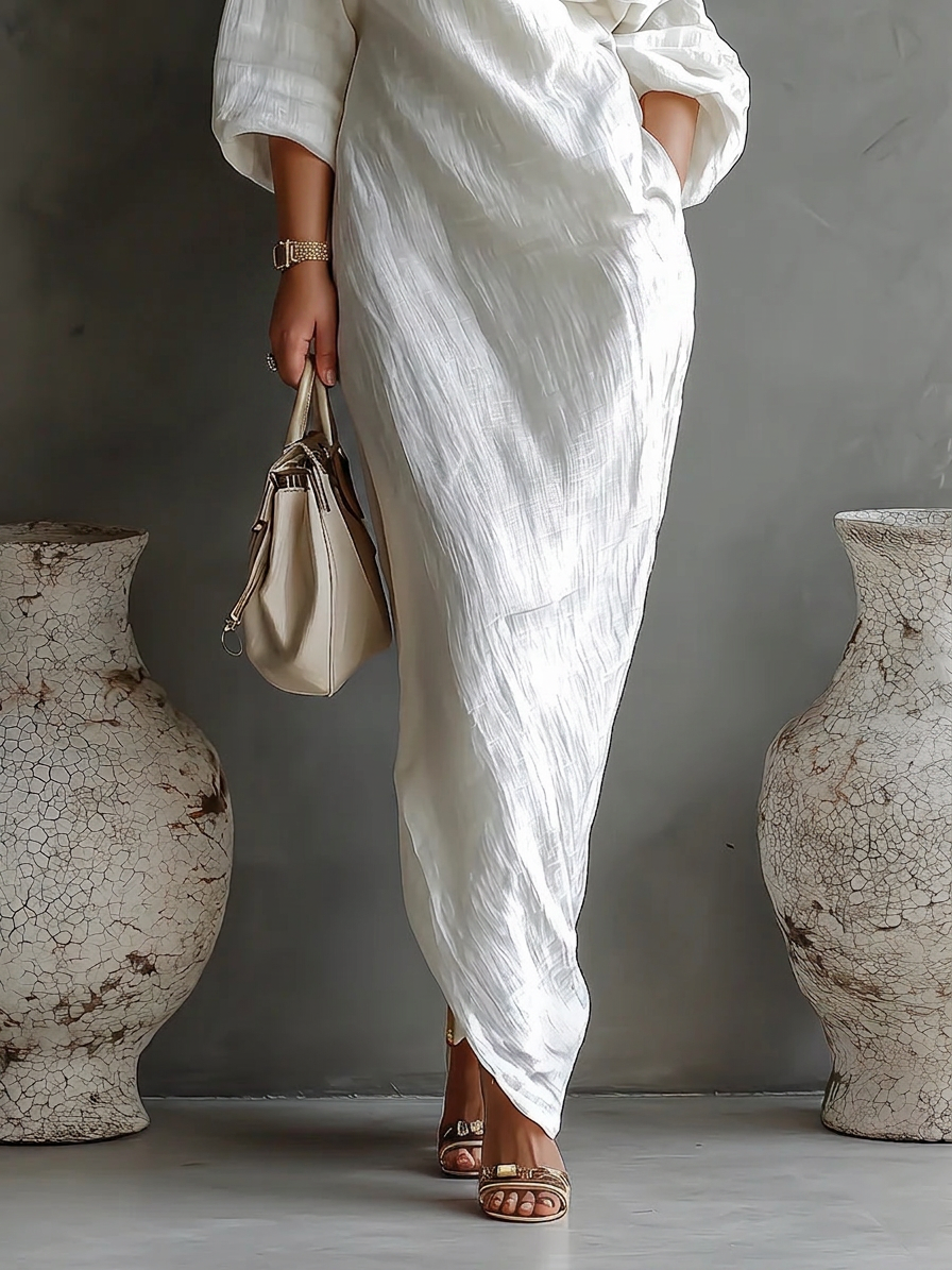 Donatella™ - Sophisticated White One-Shoulder Maxi Dress