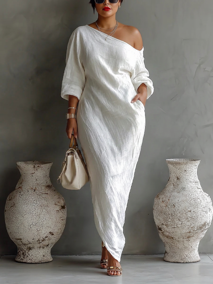 Donatella™ - Sophisticated White One-Shoulder Maxi Dress