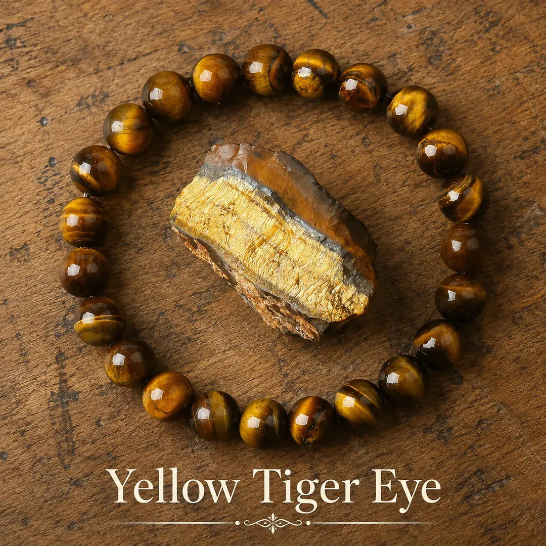Genuine natural yellow tiger eye healing bracelet - gold crystal beaded stretch bracelet