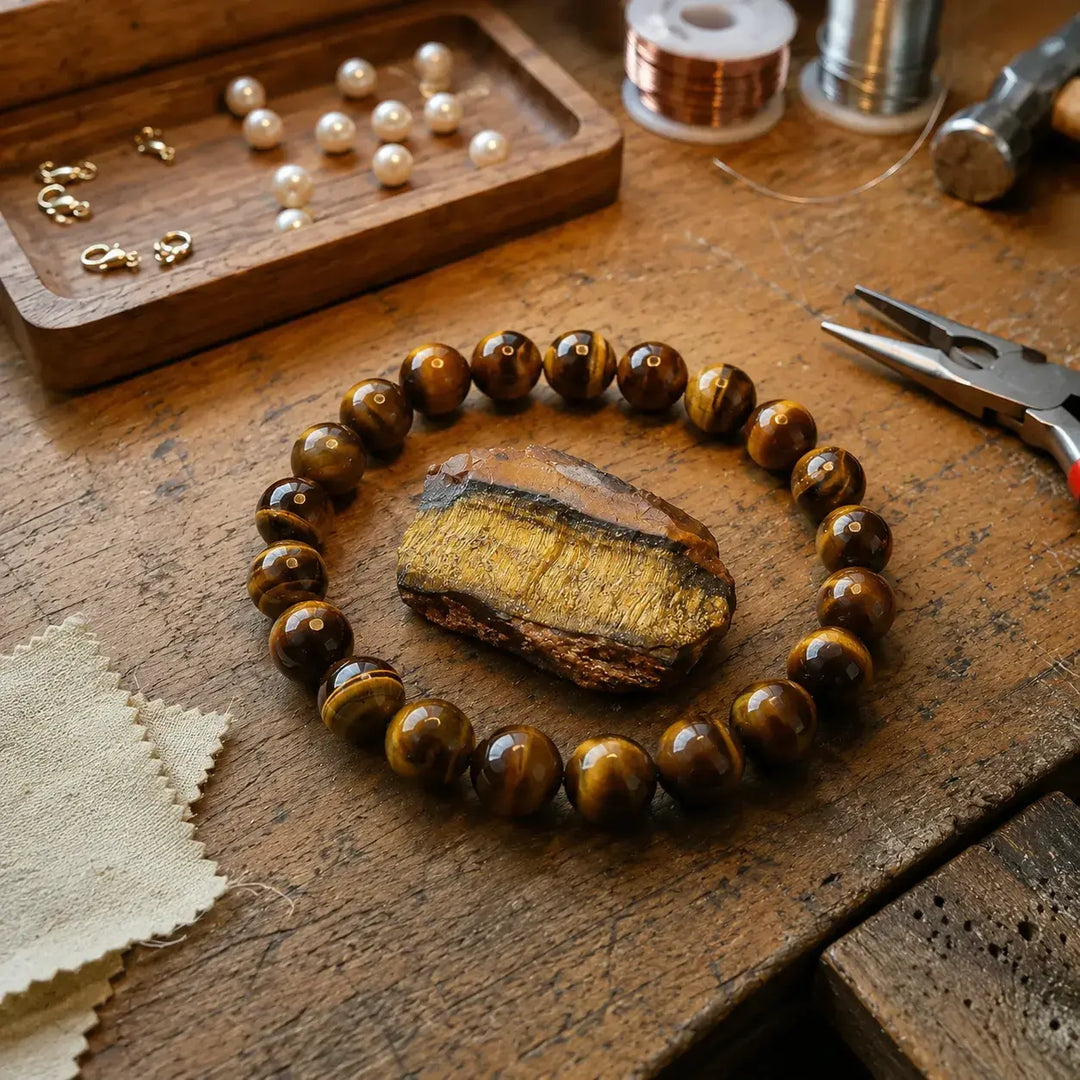 Yellow tiger eye beaded bracelet - confidence healing crystal jewelry