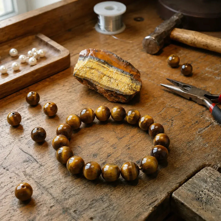 Yellow tiger eye bracelet on wrist for courage and confidence