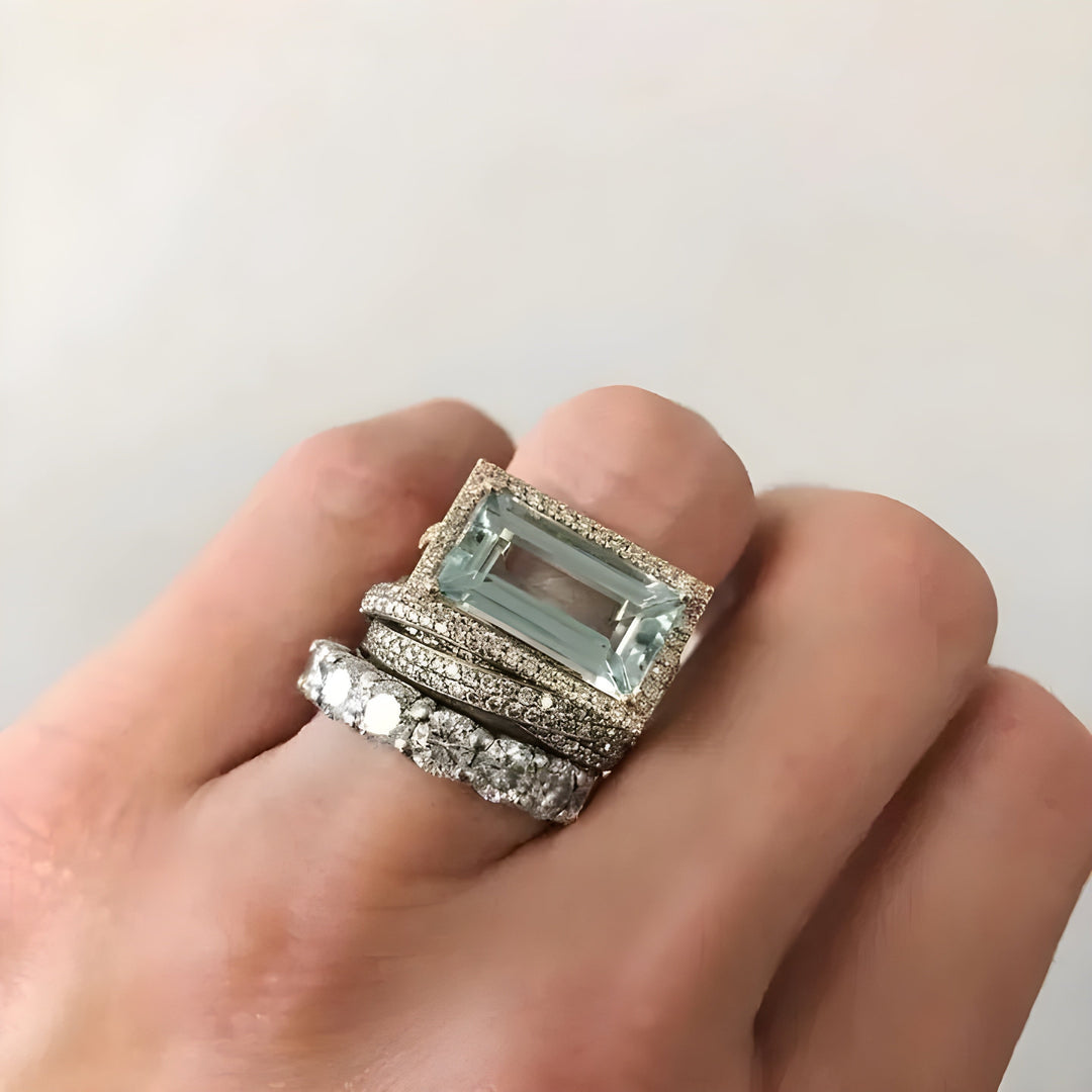 Lorenza™ - Set of 3 Art Deco Rings Aquamarine