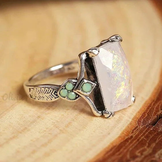 Silver Ring with Vintage White Opal