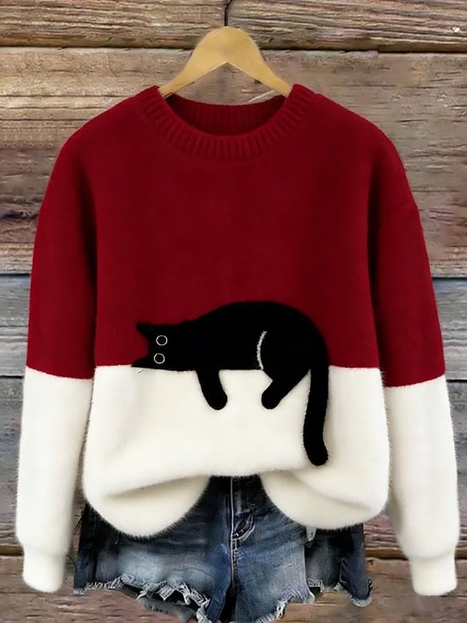 Nola™ - Elegant Cat Print Oversized Sweater