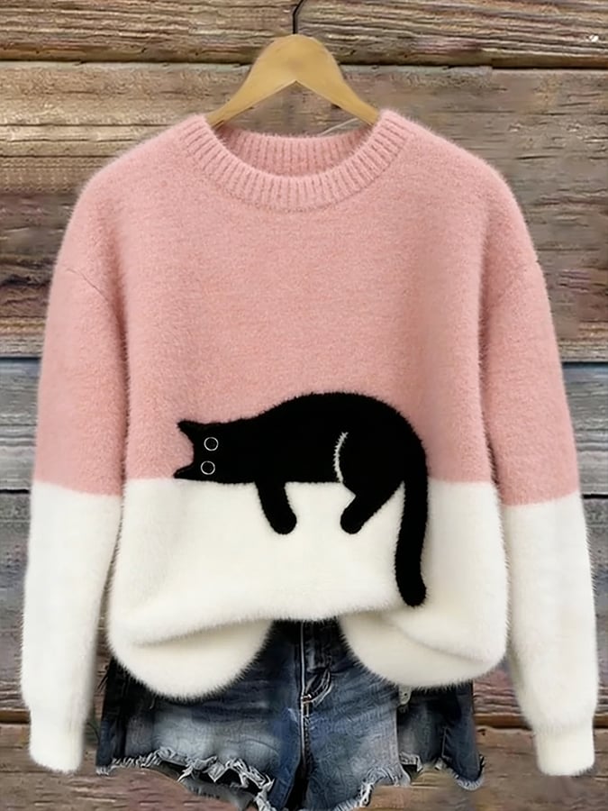 Nola™ - Elegant Cat Print Oversized Sweater
