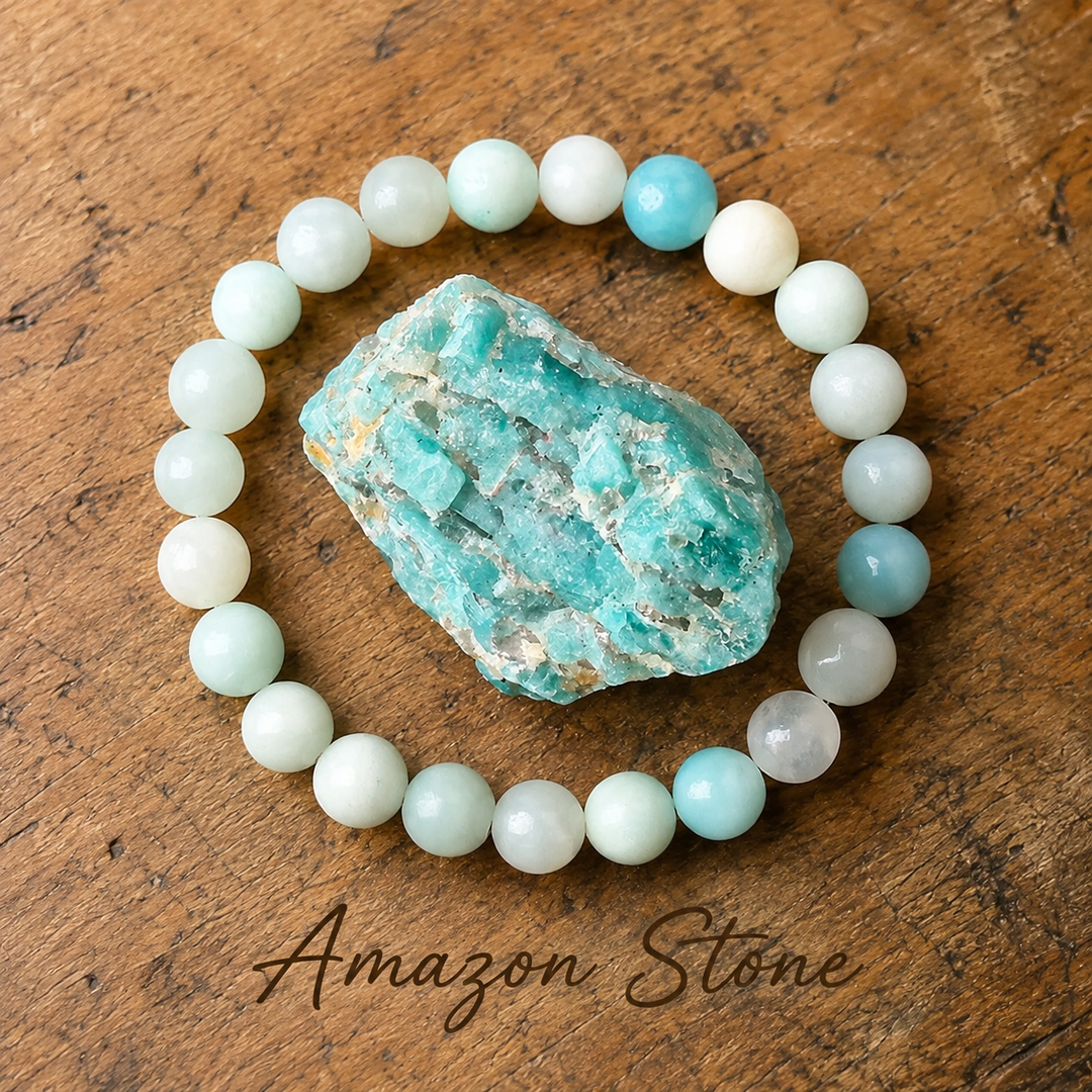 Genuine natural amazonite healing bracelet - blue green crystal beaded stretch bracelet