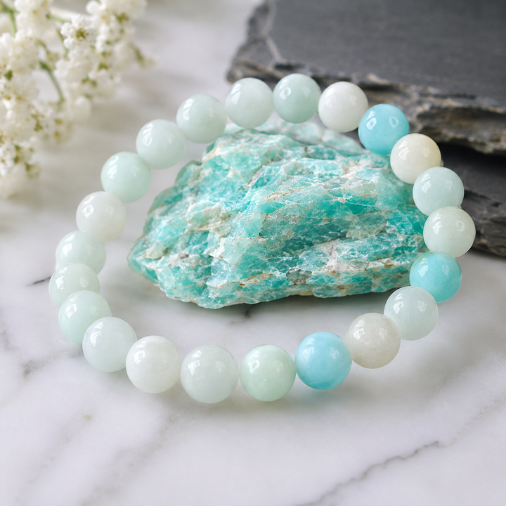 Amazonite bracelet on wrist for calm and courage