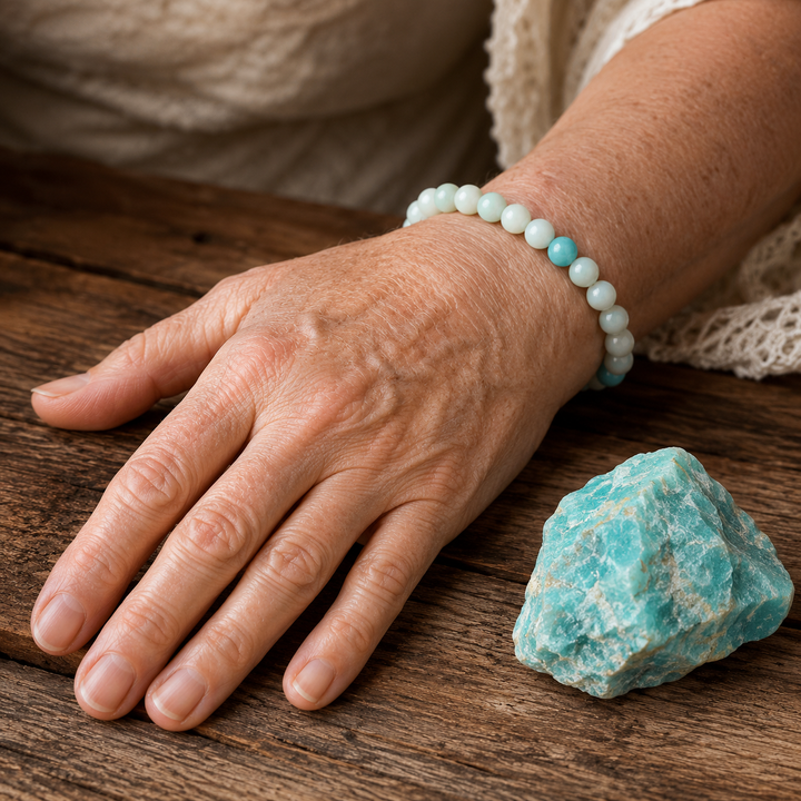 Amazonite beaded bracelet - soothing healing crystal jewelry