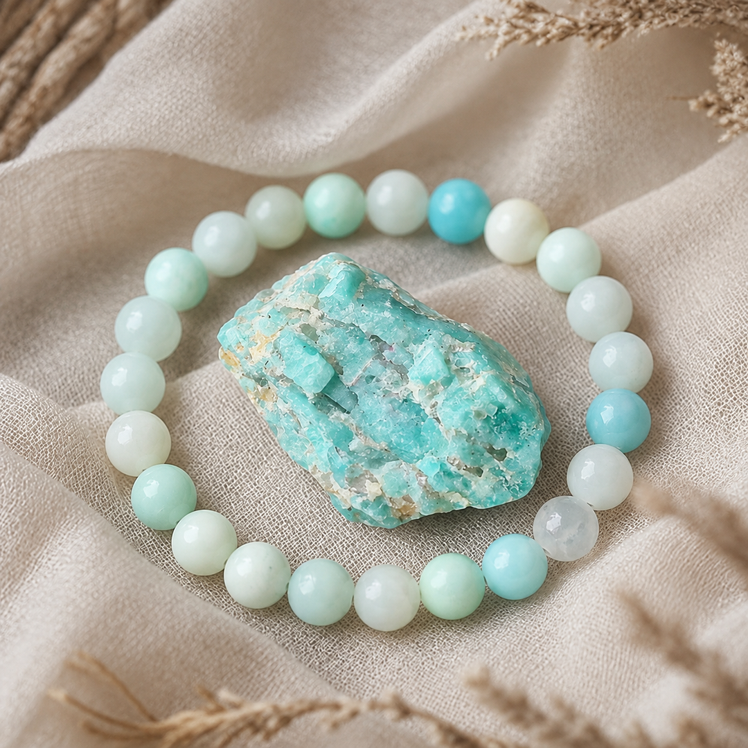 Amazonite bracelet stacked as a complete healing crystal set