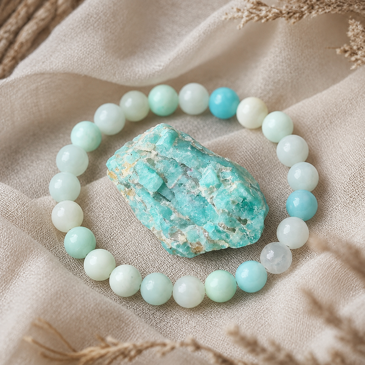 Amazonite bracelet stacked as a complete healing crystal set