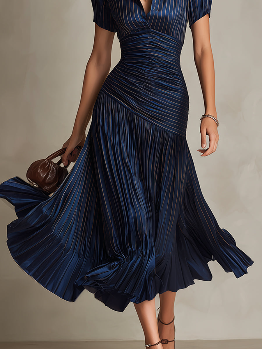 Amorosa™ - Vintage Striped Satin Midi Dress