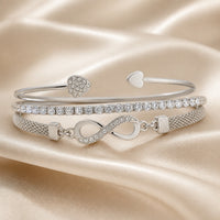 Infinity Design White Gold Bracelet Set with Rhinestones