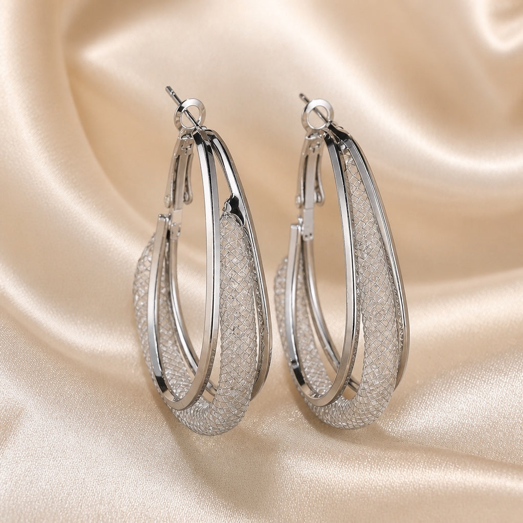 Elegant White Gold Earrings with Zirconia Mesh