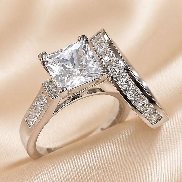 White Gold Ring Set with Square Zirconia