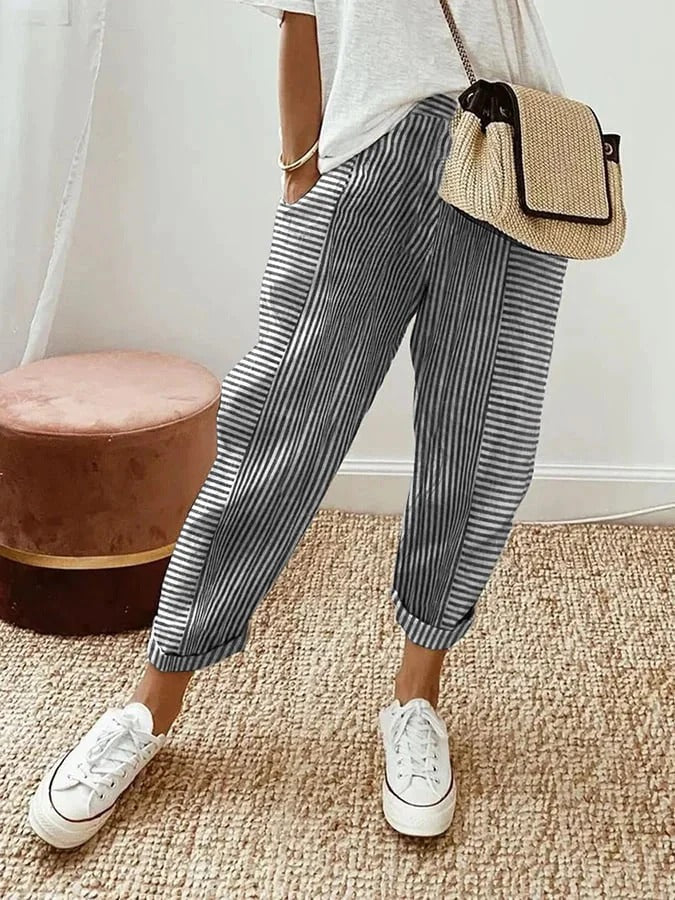 Marvaux™ - Cropped Loose-Fit Striped Pants