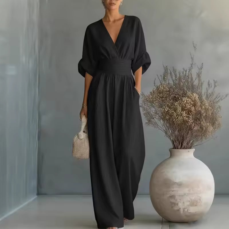 Madeleine™ - Deep V-Neck Wide-Leg Jumpsuit