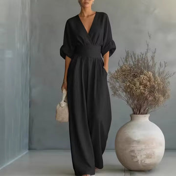 Madeleine™ - Deep V-Neck Wide-Leg Jumpsuit