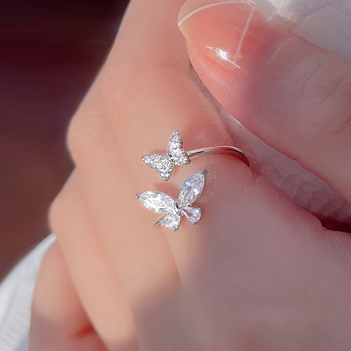 Double Butterfly White Gold Zirconia Ring