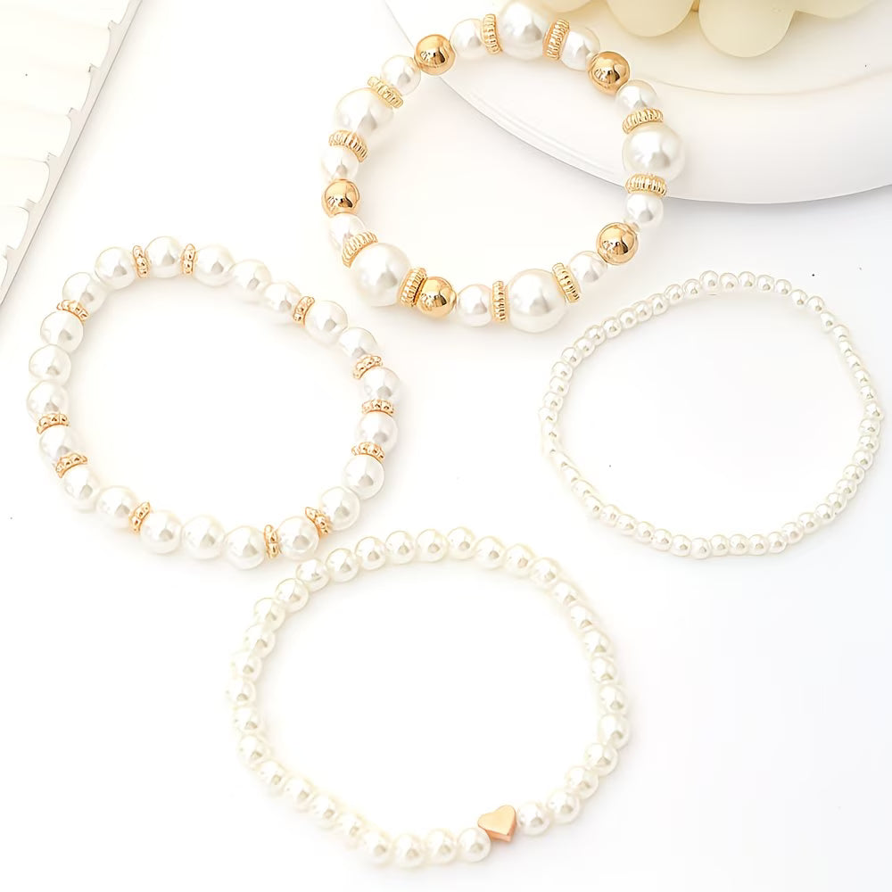 Set of Stackable Pearl Bracelets of 4