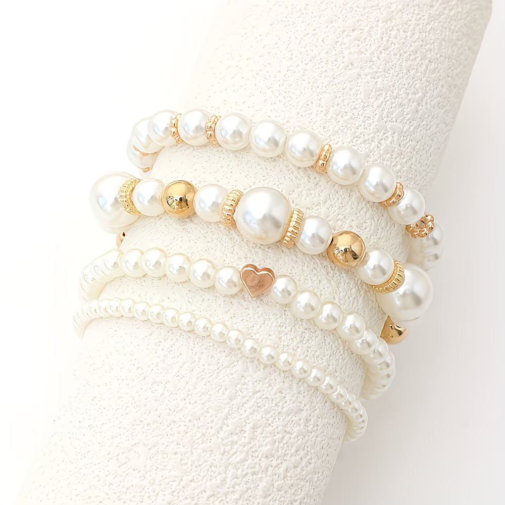 Set of Stackable Pearl Bracelets of 4