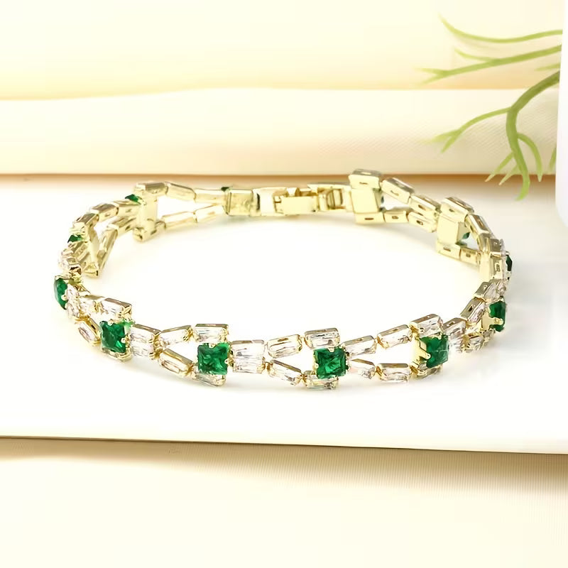 Viora™ - Emerald Tennis Bracelet with Gold Accents