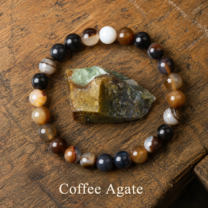 Genuine natural brown agate healing bracelet - earthy crystal beaded stretch bracelet