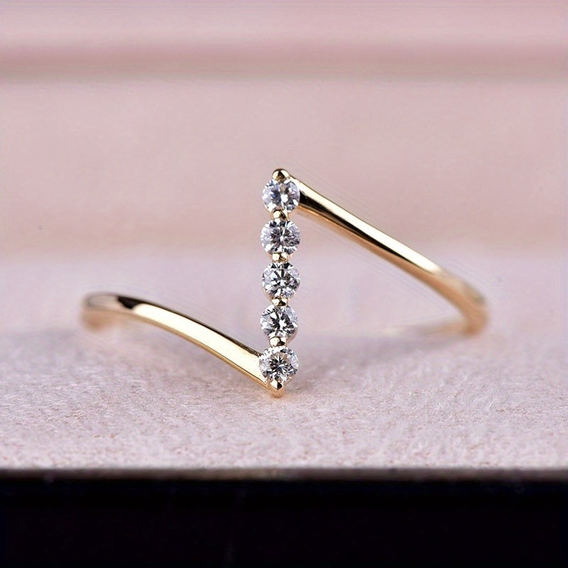 Delicate Z-Shaped Zirconia Ring in White Gold