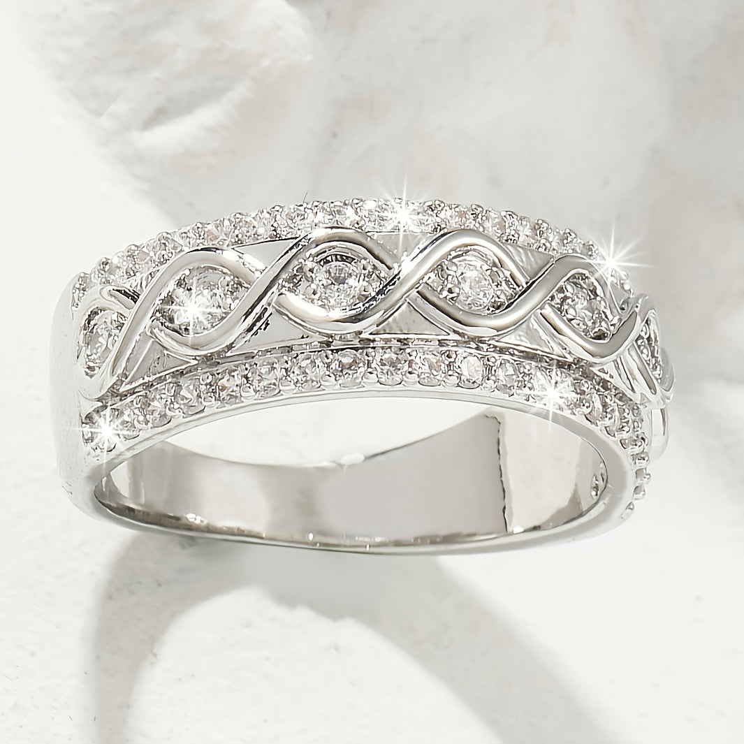 Double Row Zirconia Ring in White Gold