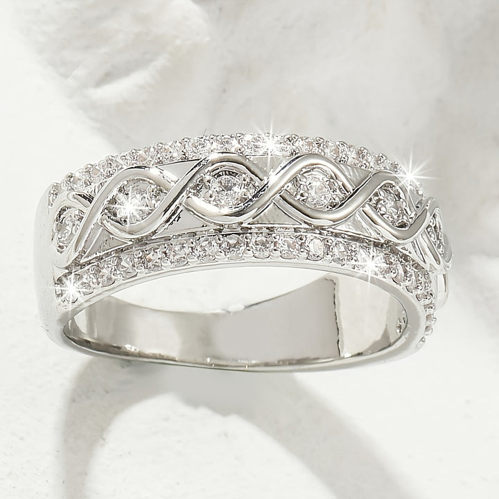 Double Row Zirconia Ring in White Gold
