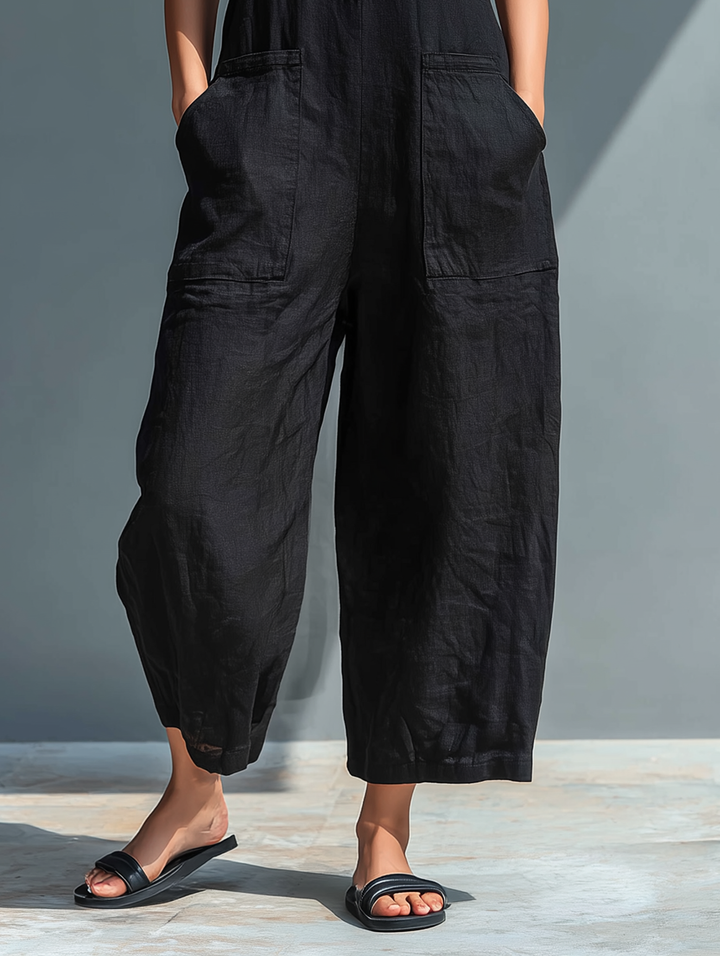 Aurelyn™ - High Collar Sleeveless Jumpsuit with Button Details