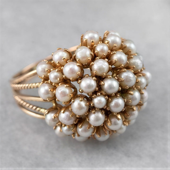 Classic Gold Ring with Inlaid Pearl