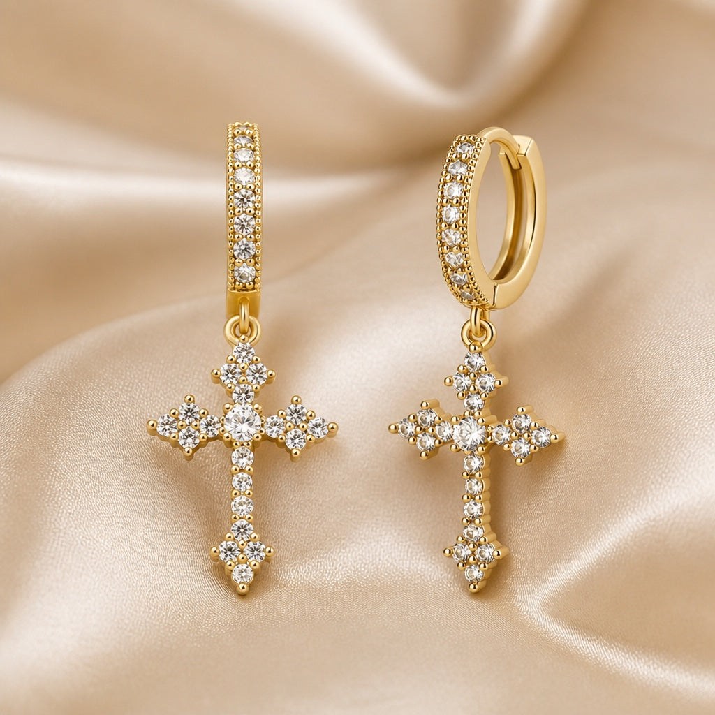 Zirconia-Inlaid White Gold Earrings