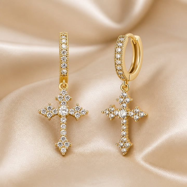 Zirconia-Inlaid White Gold Earrings