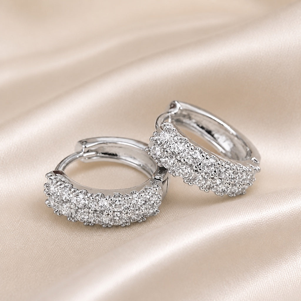 Retro White Gold Hoop Earrings with Micro Zirconia