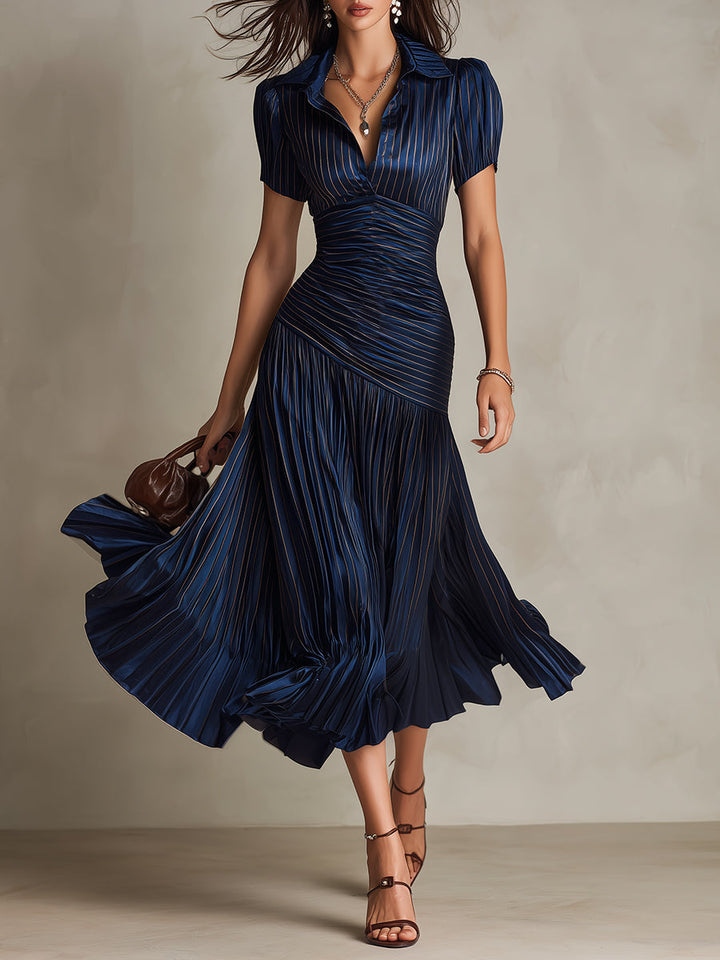 Adriana | Vintage-Inspired Striped Satin Midi Dress