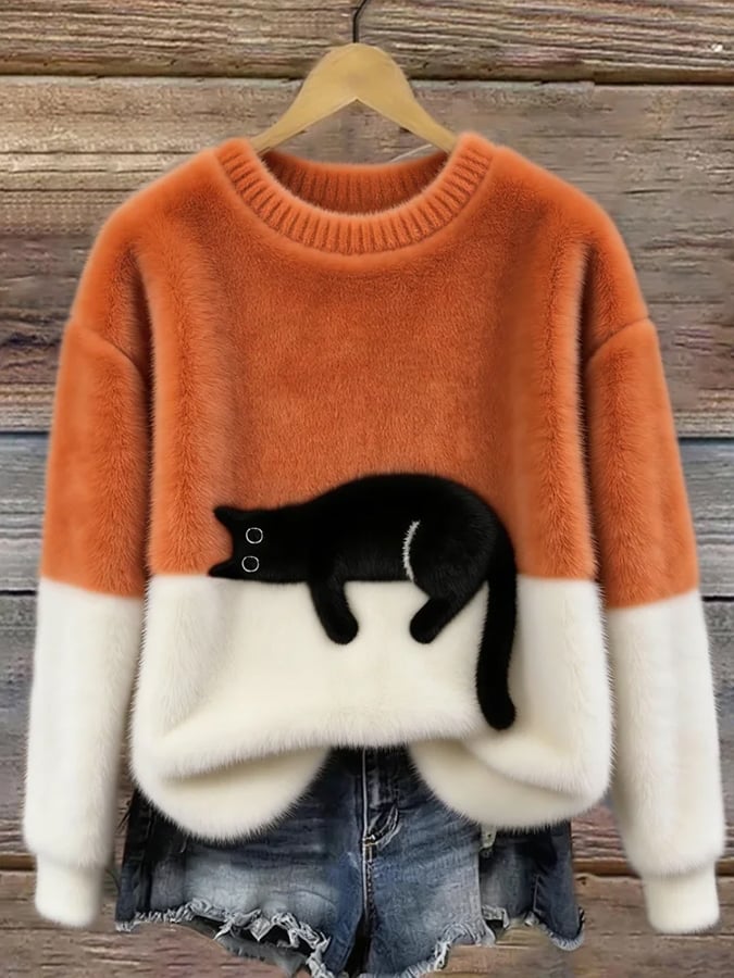 Nola™ - Elegant Cat Print Oversized Sweater